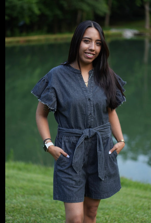 FADED MIDNIGHT DENIM ROMPER