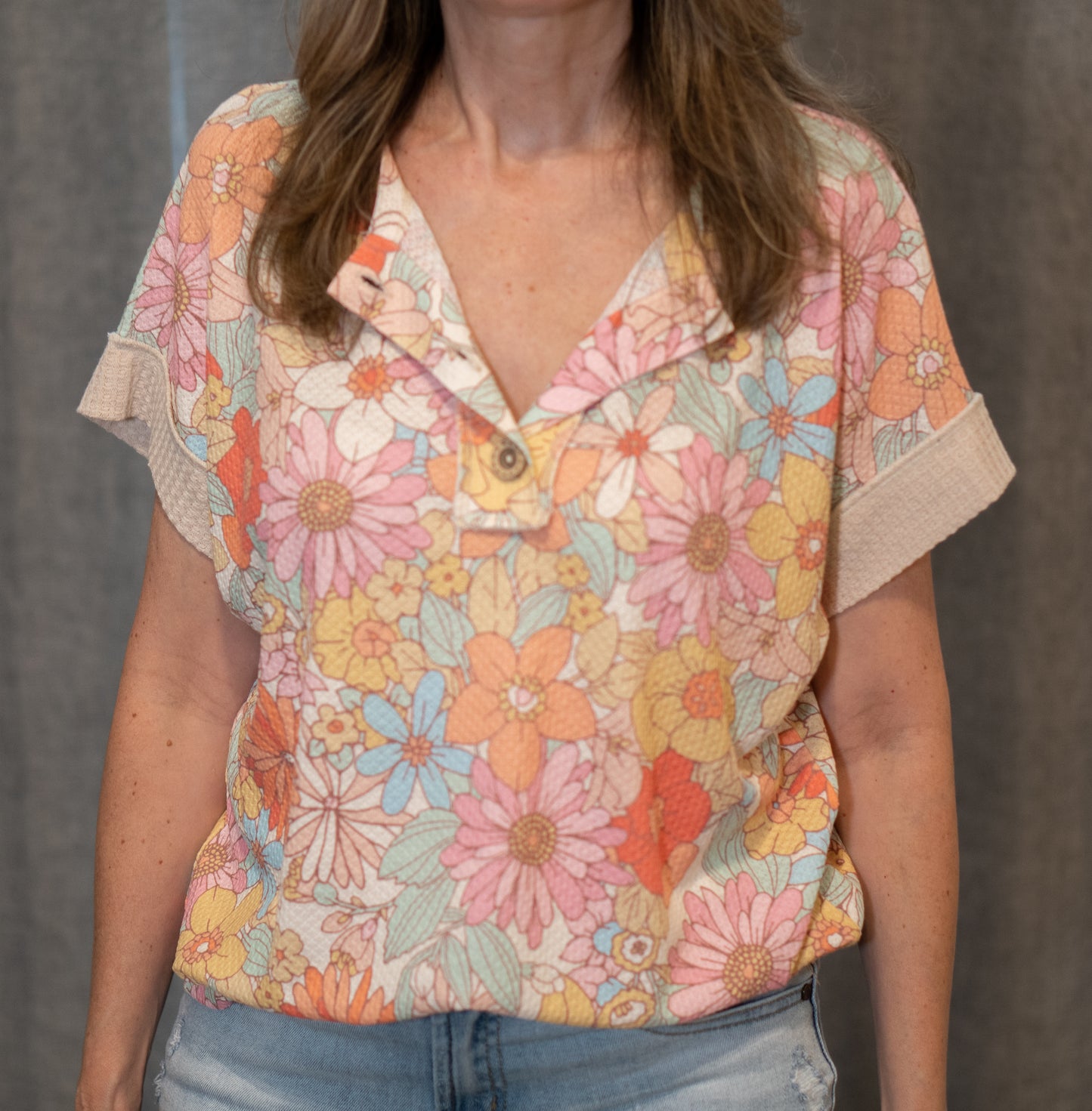 IN THE MEADOW FLORAL WAFFLE TOP